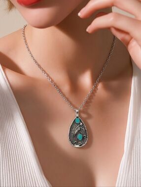 Turquoise Feather Necklace Western Boho Pendant Native American Inspired Jewelry